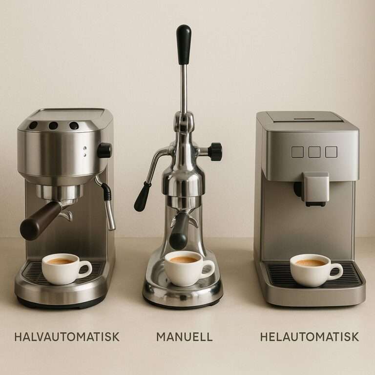 Scandinavian specialty coffee – scandinavian specialty coffee photography, skillnaden mellan halvautomatisk, manuell och helautomatisk espressomaskin, clean minimalistic style, soft light